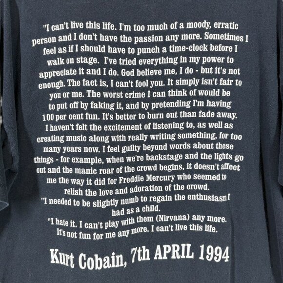 Vintage Kurt Cobain Black Suicide Note Tee Shirt Men's Size XL Nirvana Grunge - Picture 9 of 14